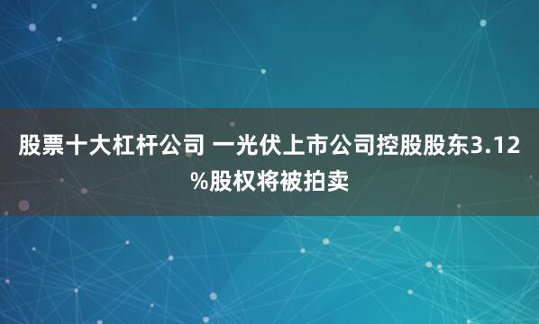 股票十大杠杆公司 一光伏上市公司控股股东3.12%股权将被拍卖
